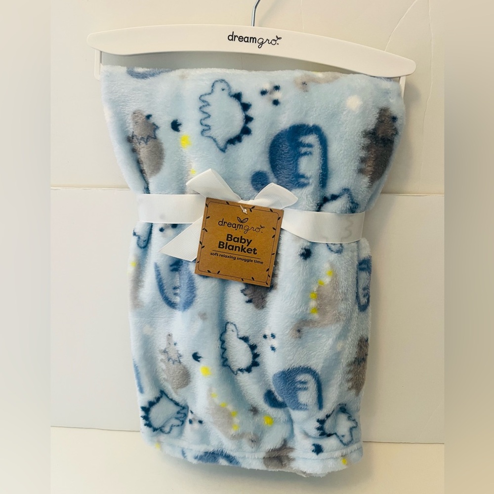 Dreamgro Soft Blue Nursery Baby Blanket Prehistoric Dinosaurs Plants 30" x 36"